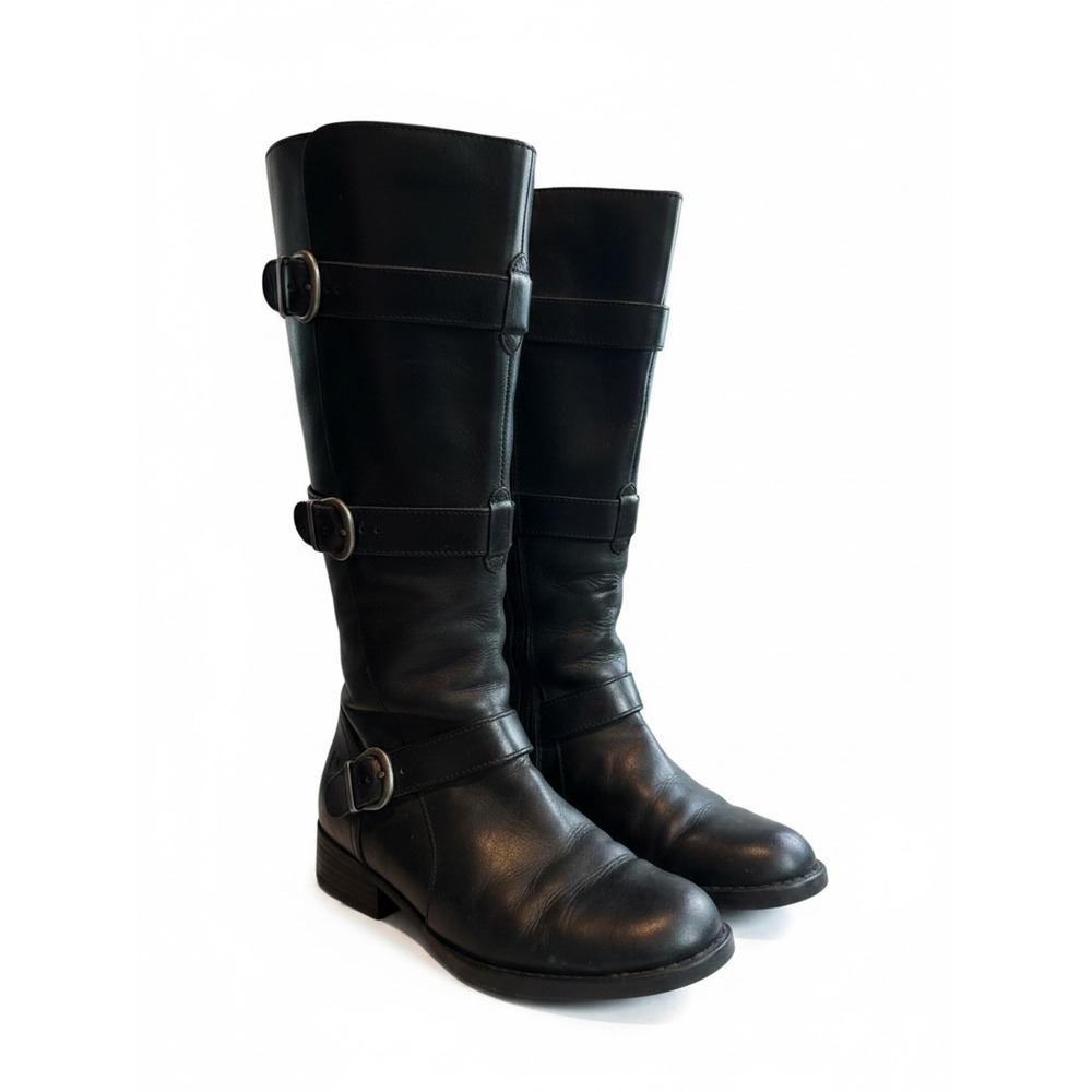 Born Tall Moto Riding Boots 8.5 Black Leather Triple Buckle F11003 Biker Goth